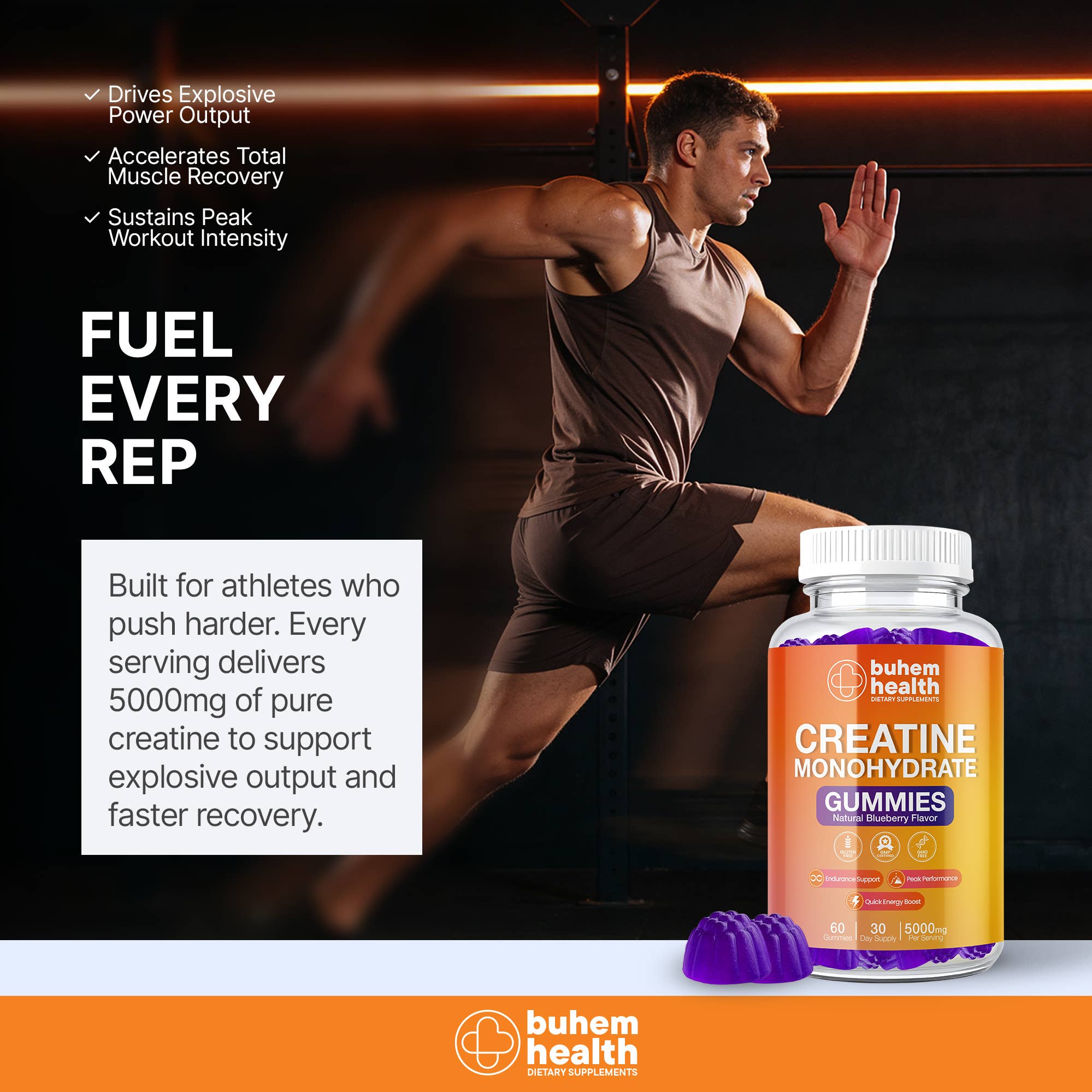 Buhem Health Creatine Monohydrate Gummies Blueberry Flavor