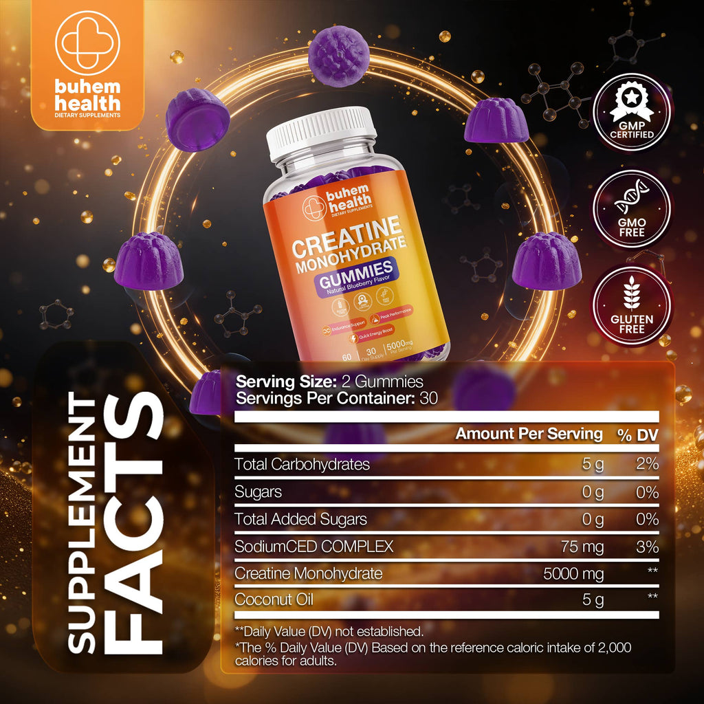 Buhem Health Creatine Monohydrate Gummies Blueberry Flavor