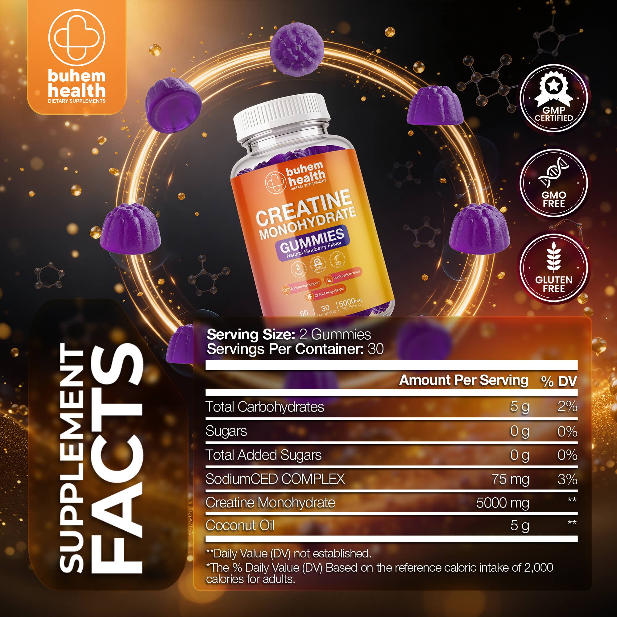Buhem Health Creatine Monohydrate Gummies Blueberry Flavor
