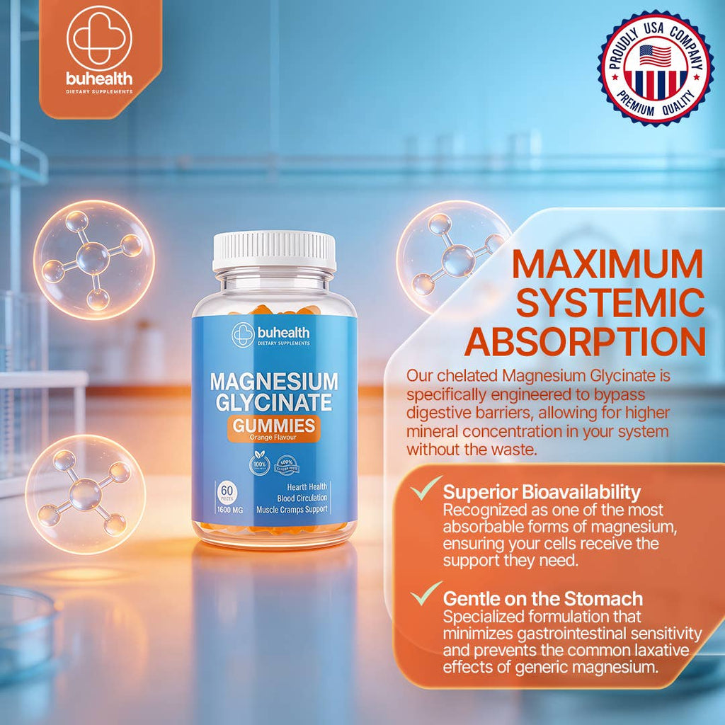 Magnesium Glycinate Gummies – Orange Flavor, 1600mg