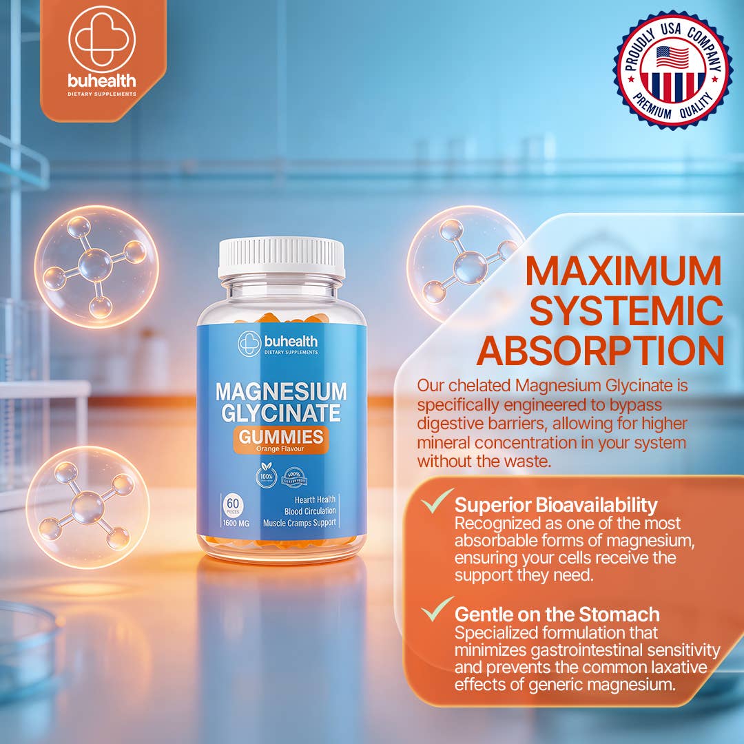 Magnesium Glycinate Gummies – Orange Flavor, 1600mg