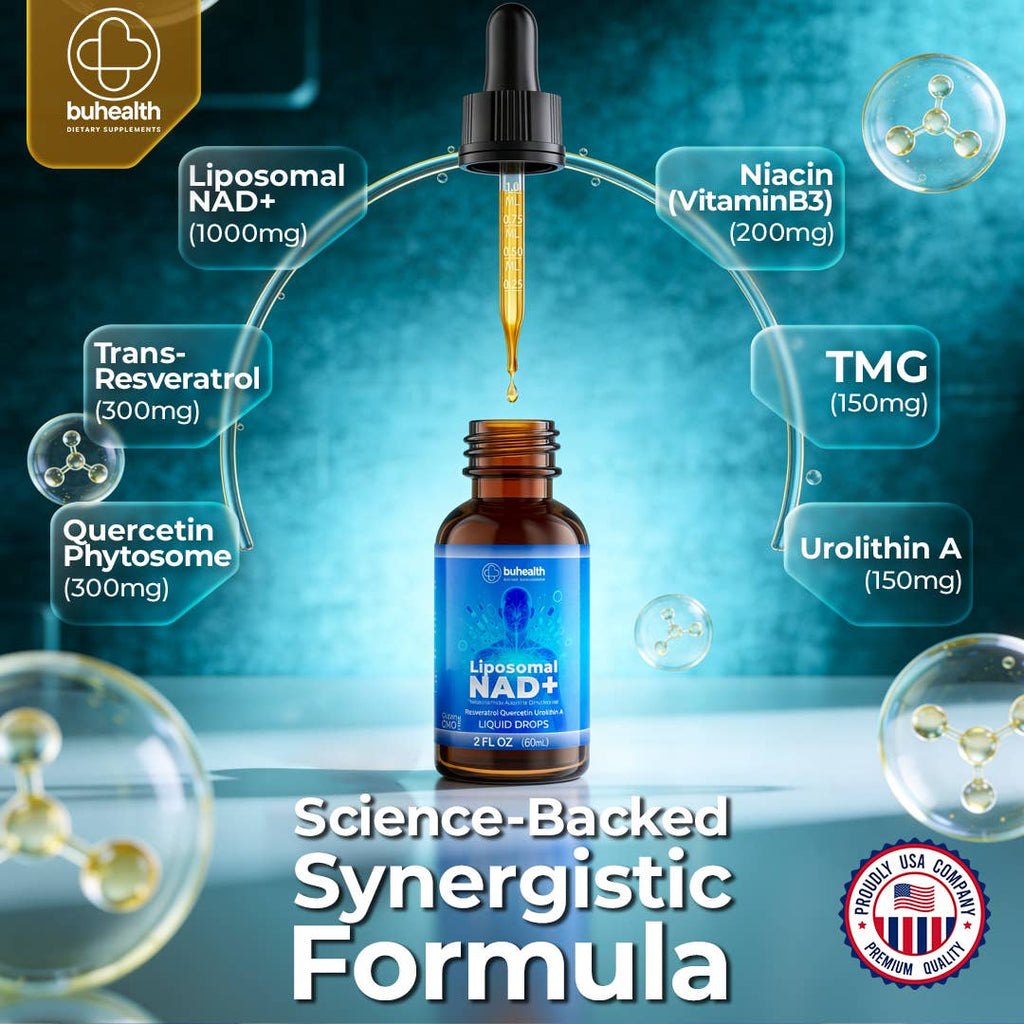 Liposomal NAD+ Liquid Drops, Resveratrol, Quercetin
