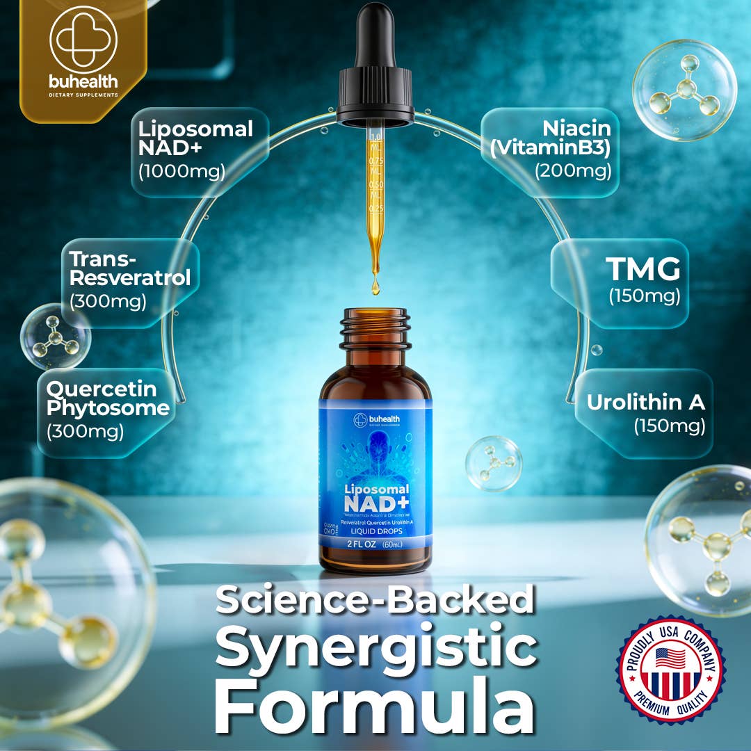 Liposomal NAD+ Liquid Drops, Resveratrol, Quercetin
