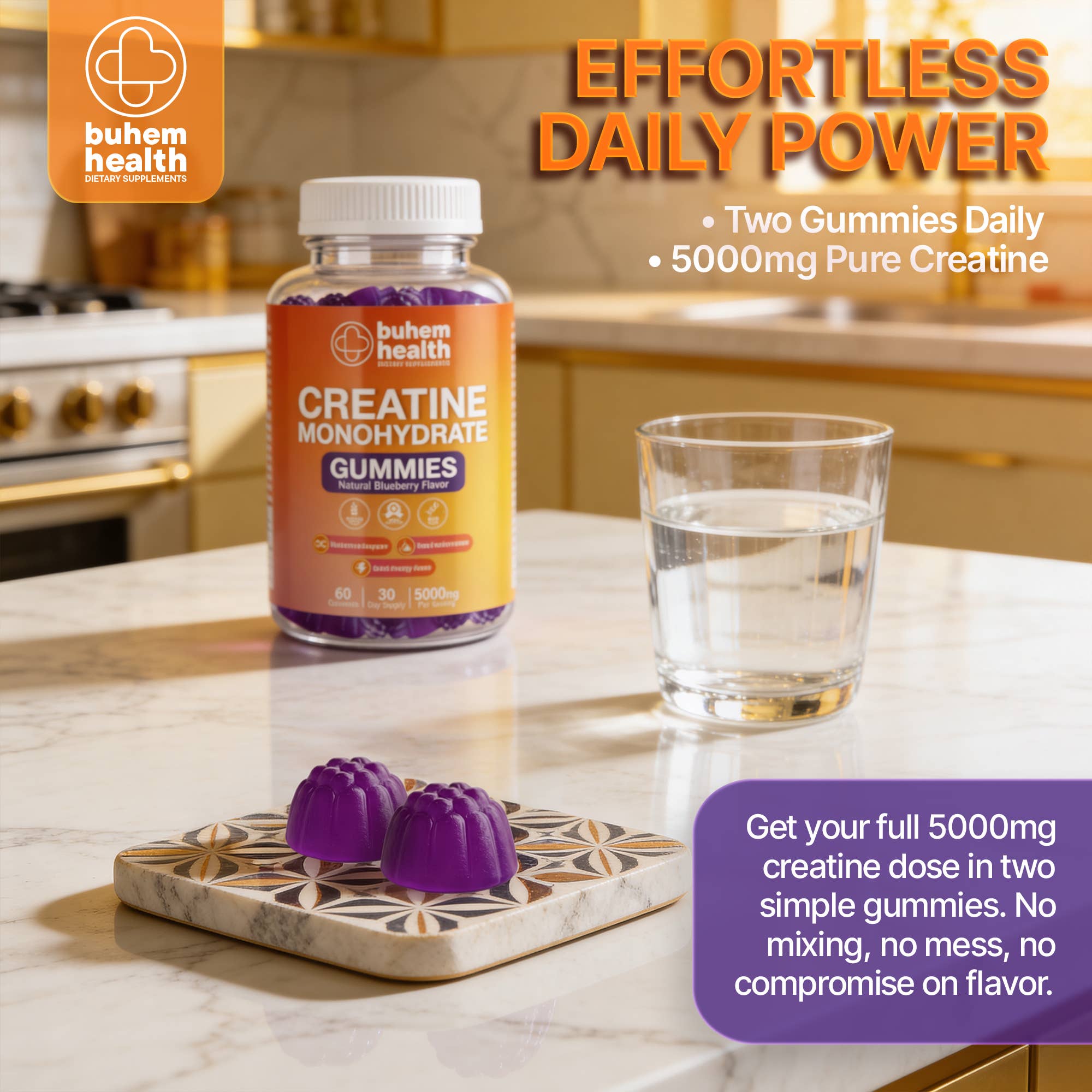 Buhem Health Creatine Monohydrate Gummies Blueberry Flavor