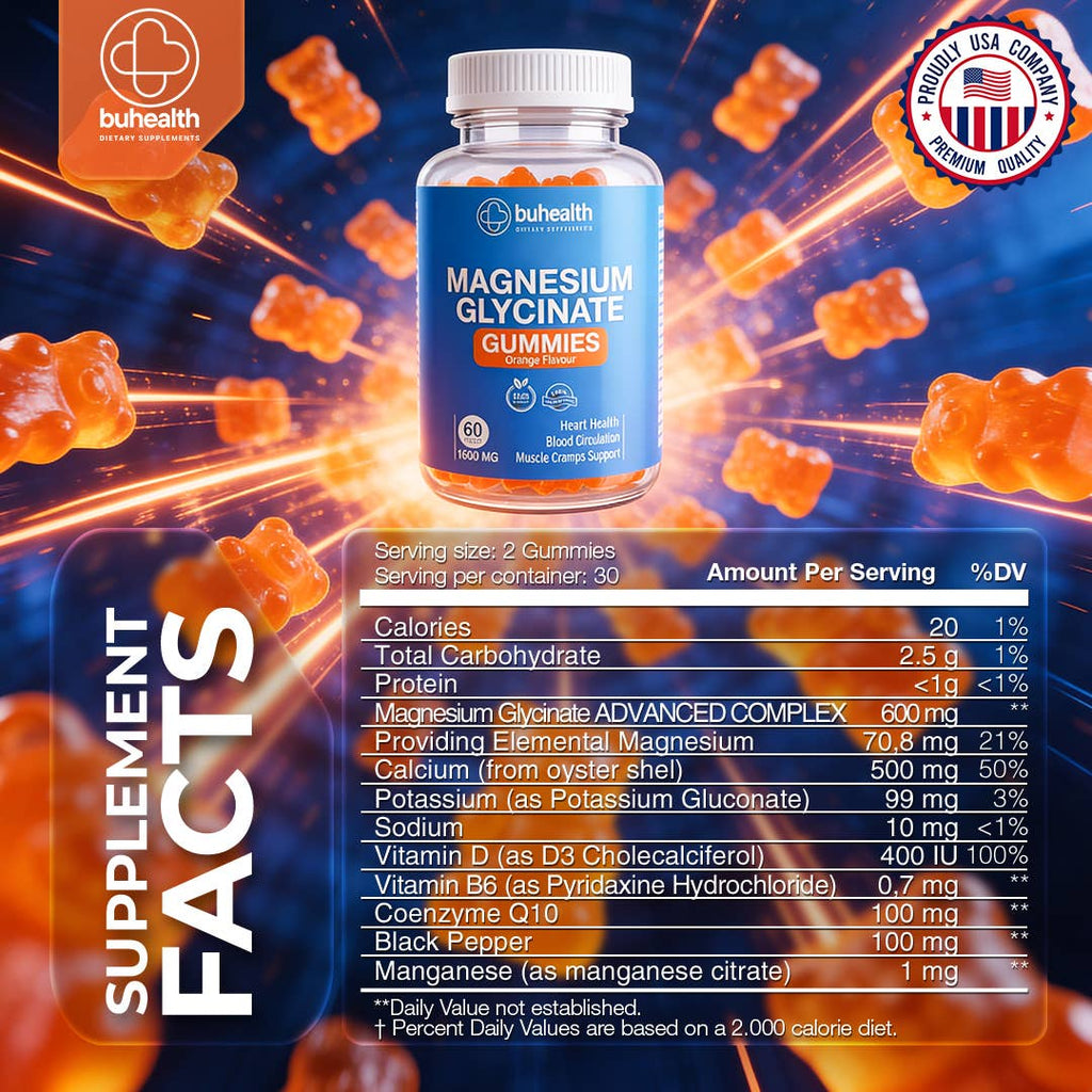 Magnesium Glycinate Gummies – Orange Flavor, 1600mg