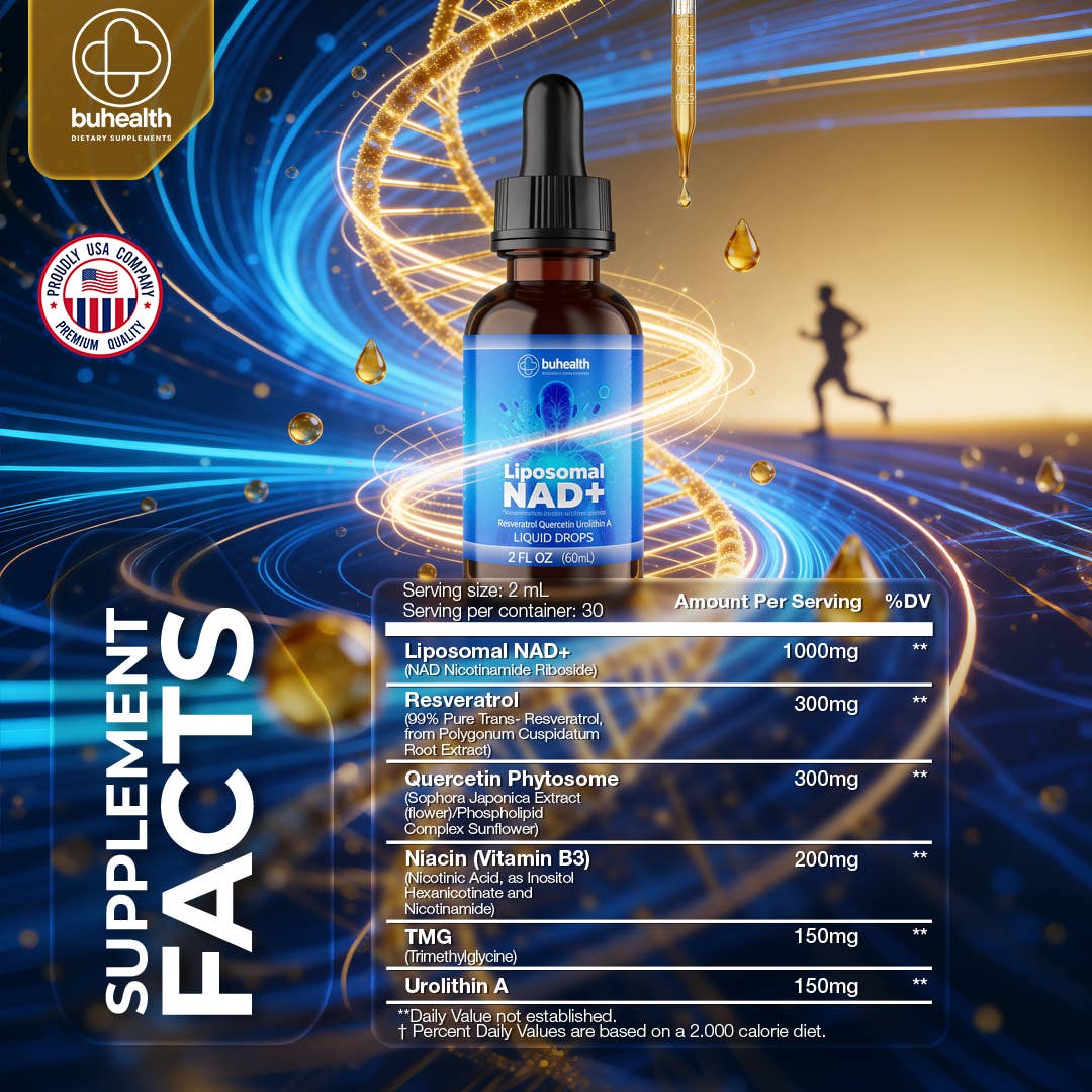 Liposomal NAD+ Liquid Drops, Resveratrol, Quercetin