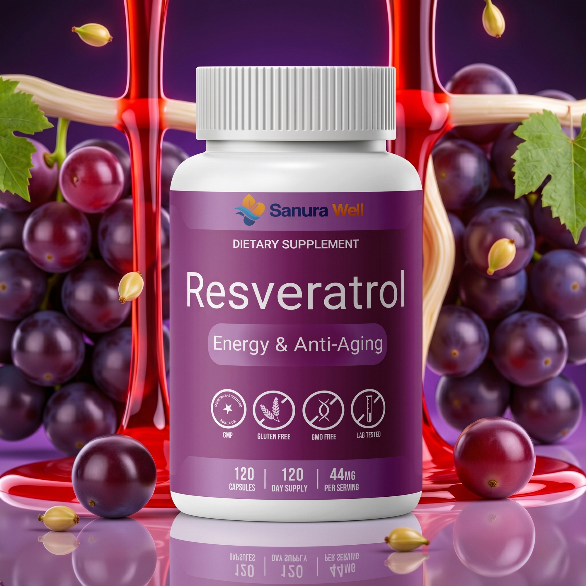 SANURA WELL Resveratrol 120 Capsules Anti-Aging&Energy