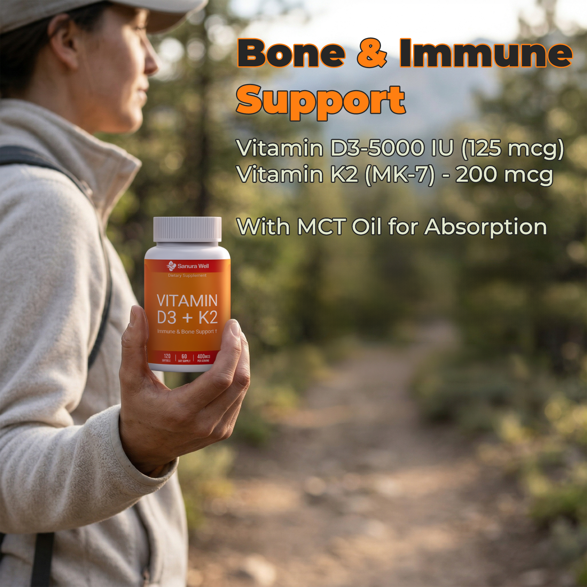 SANURA WELL  Vitamin D3 K2 Softgels – 5000 IU D3