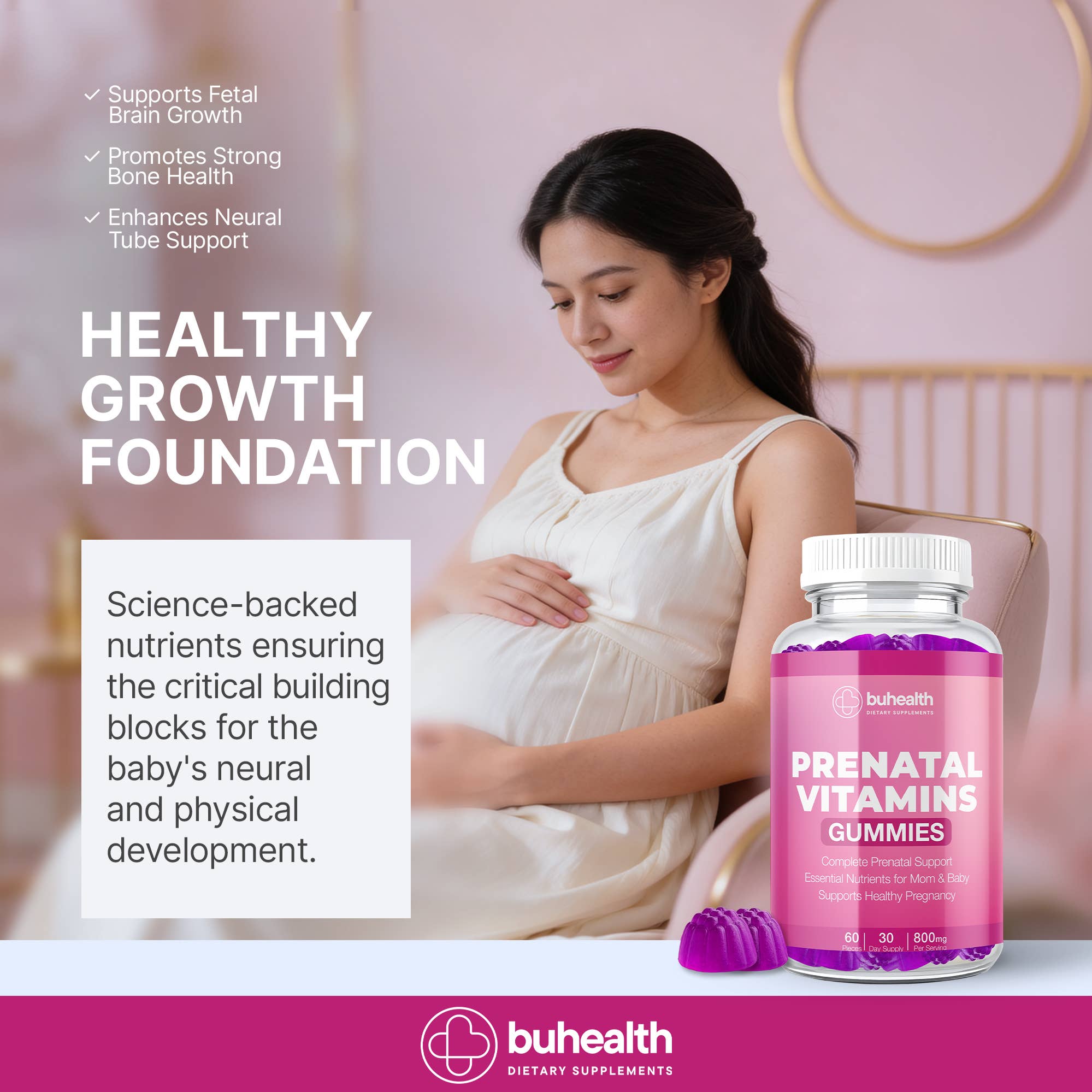 Prenatal Vitamin Gummies – 60 Count & 800 mg