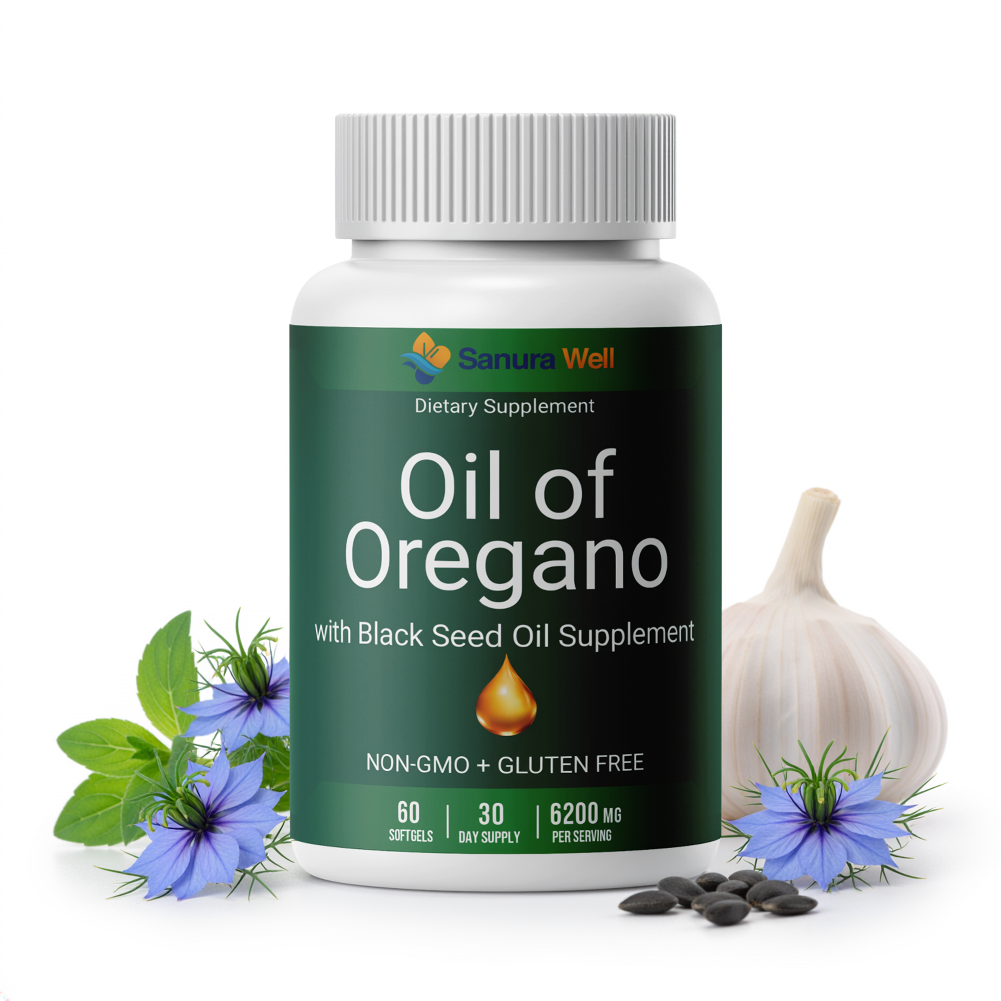 SANURA WELL Oregano Oil with Black Seed Oil Softgel 6200 mg
