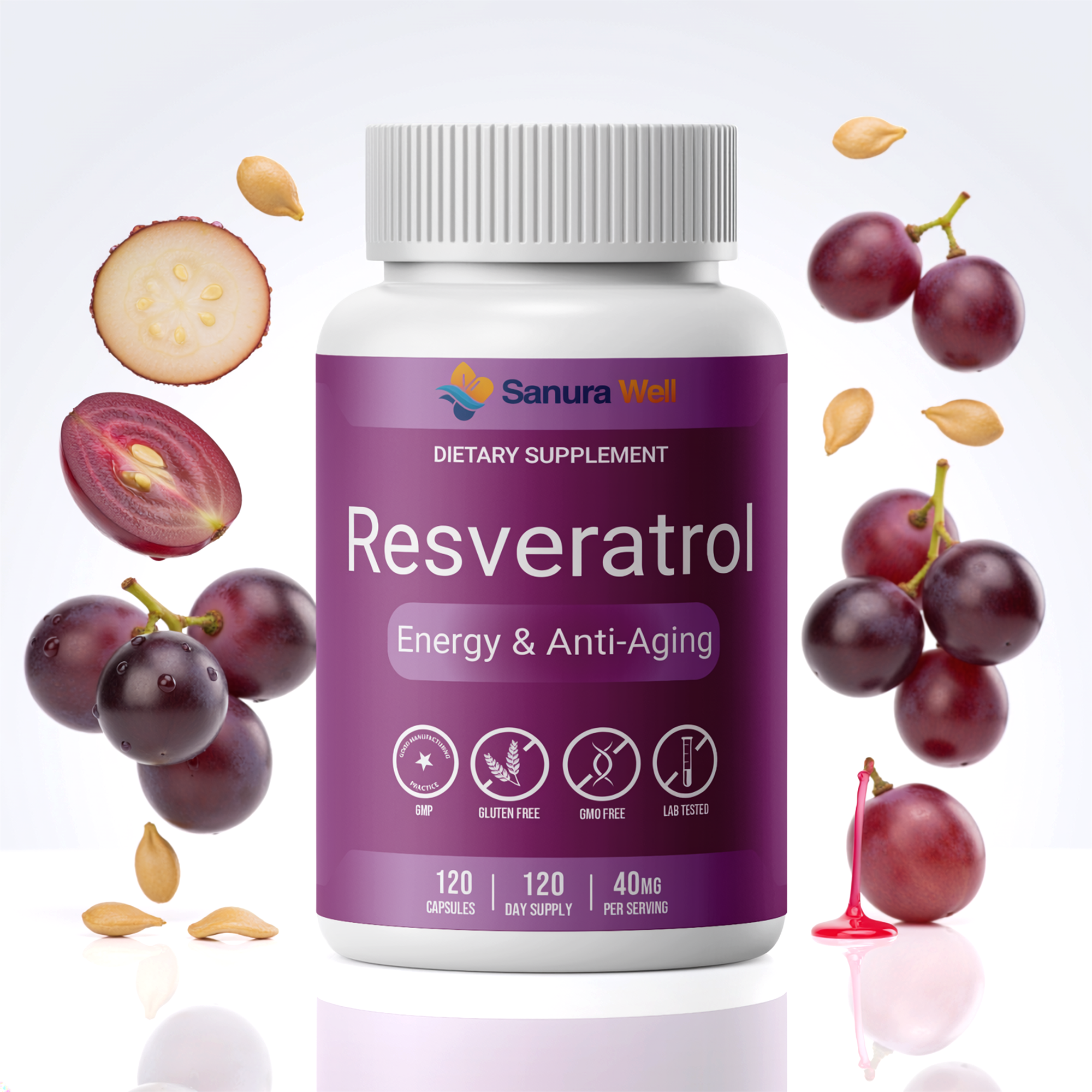 SANURA WELL Resveratrol 120 Capsules Anti-Aging&Energy