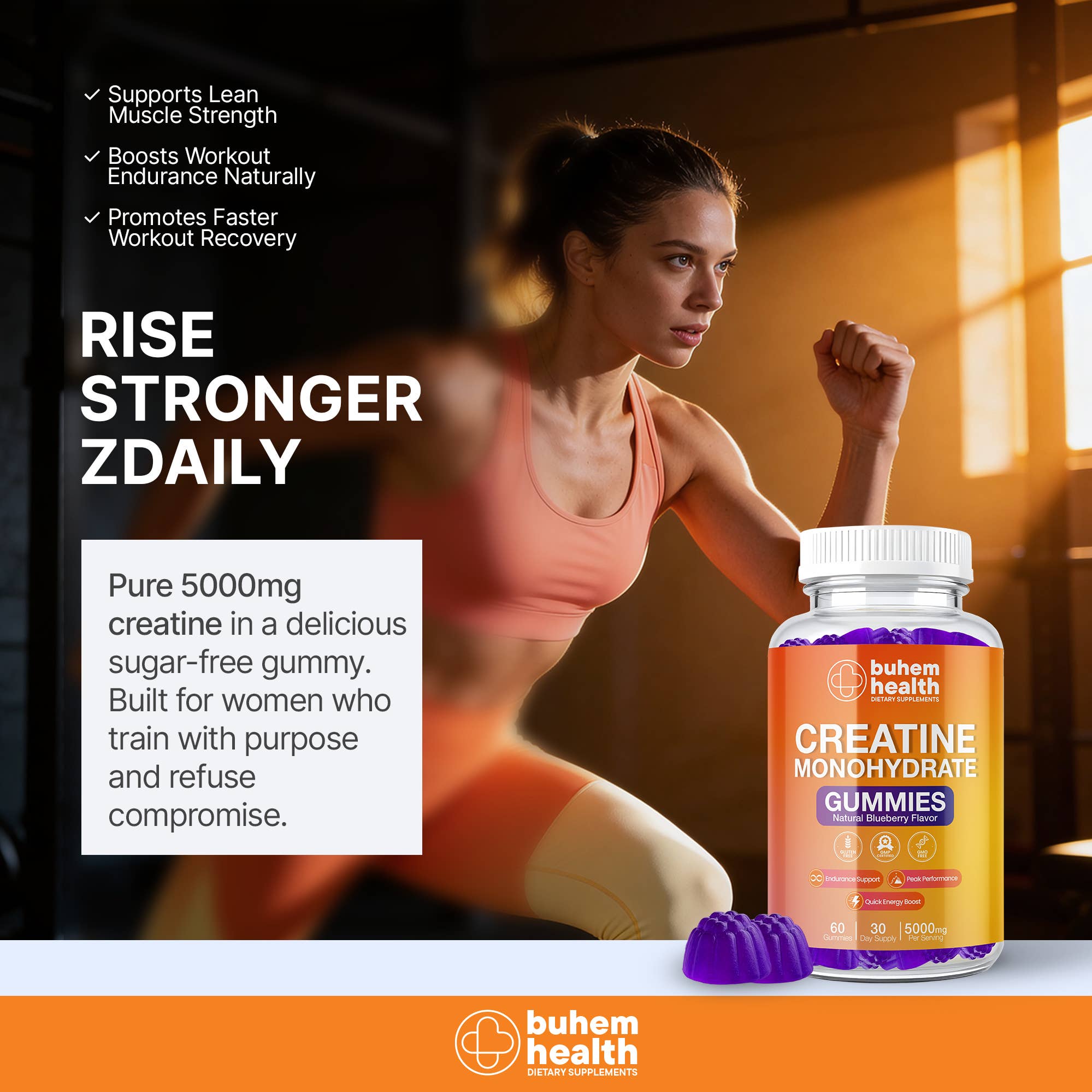 Buhem Health Creatine Monohydrate Gummies Blueberry Flavor