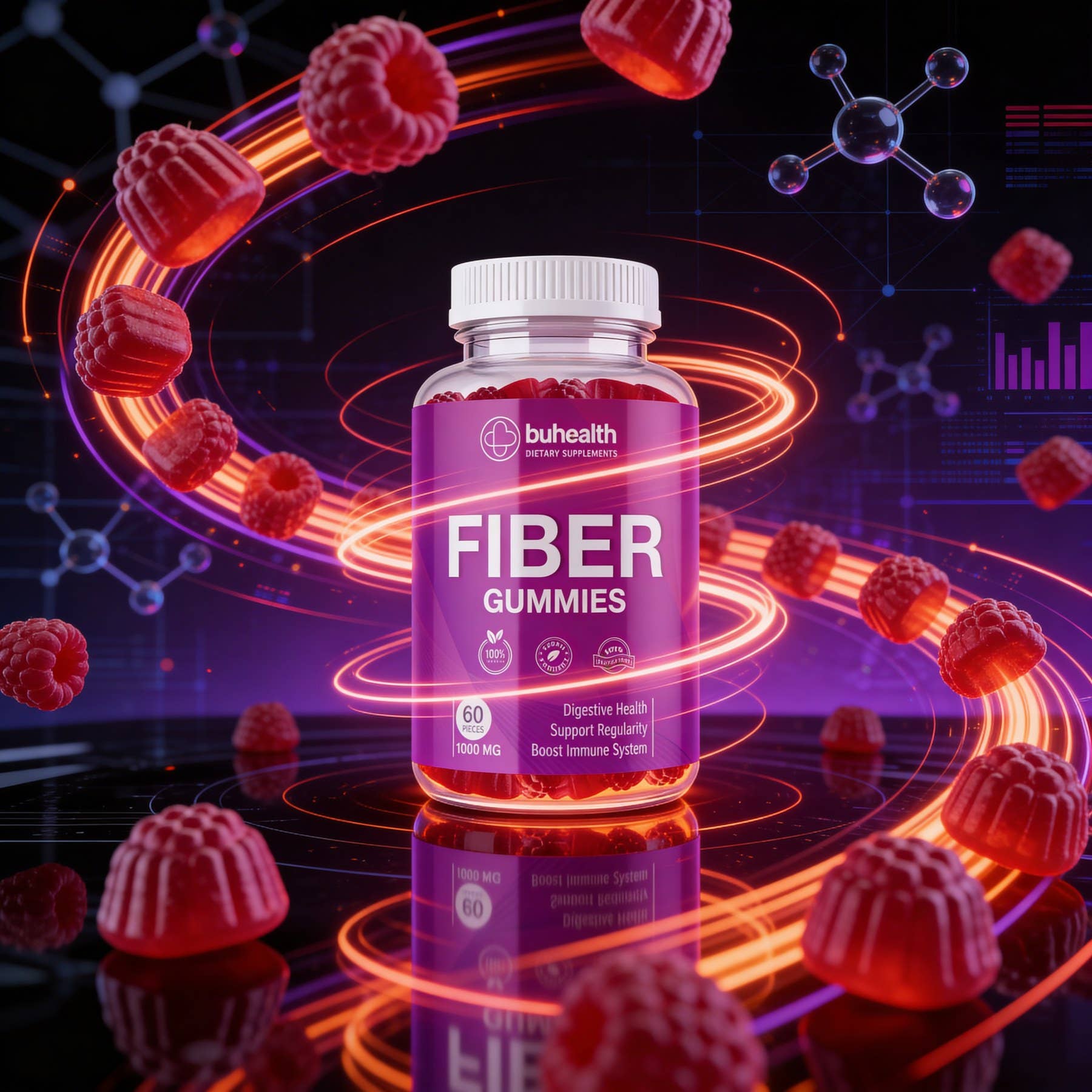 Fiber Gummies – Digestive Support, 1000 mg, 60 Counts