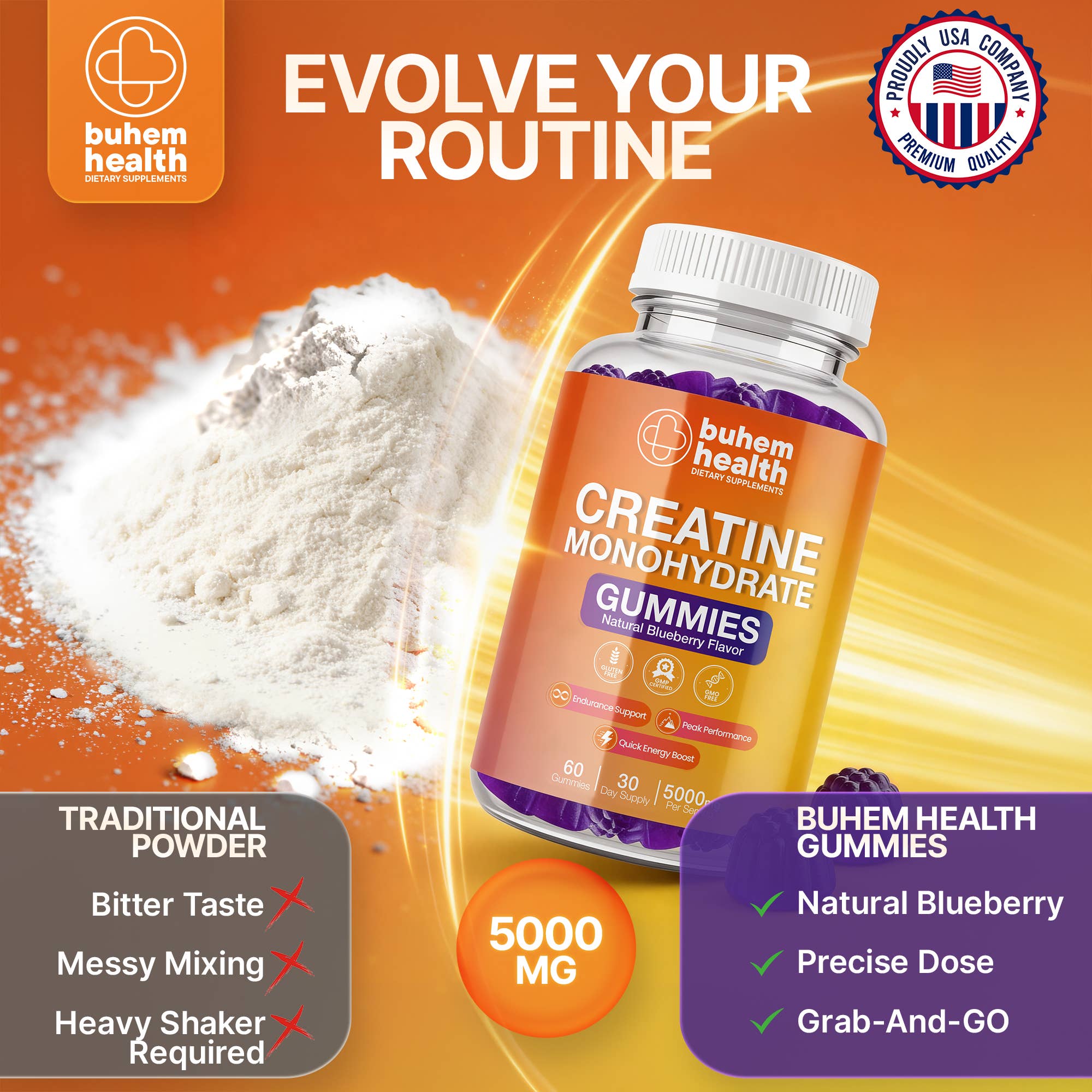 Buhem Health Creatine Monohydrate Gummies Blueberry Flavor