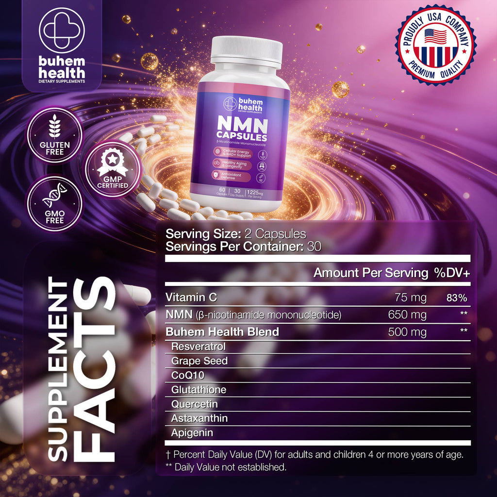 Buhem Health NMN Capsules with β-Nicotinamide Mononucleotide