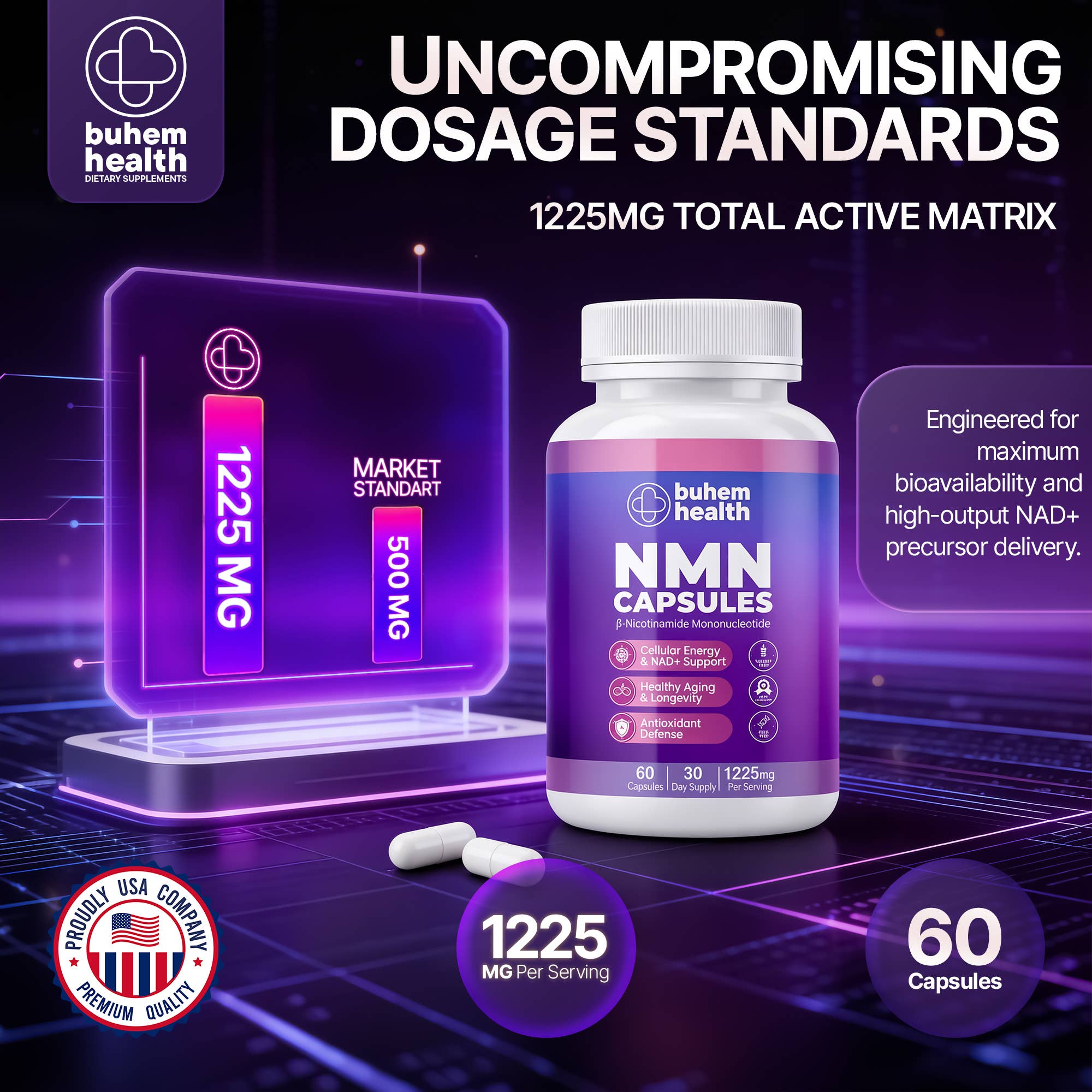 Buhem Health NMN Capsules with β-Nicotinamide Mononucleotide